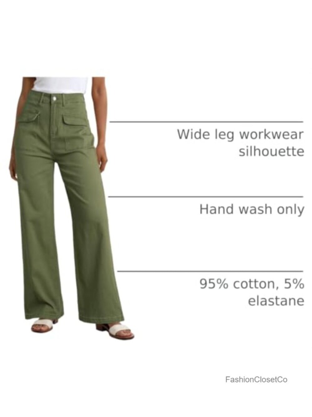 Wide Leg Cargo Pants High Waist Stretchable Cotton - Picture 3 of 6